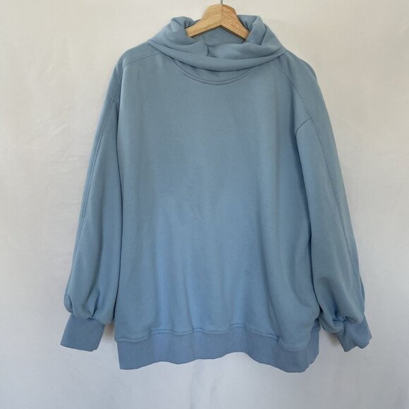Anrabess Light Blue Oversized Pullover Sweatshirt With Cowl Neck & Ribbed Cuffs - Picture 1 of 8